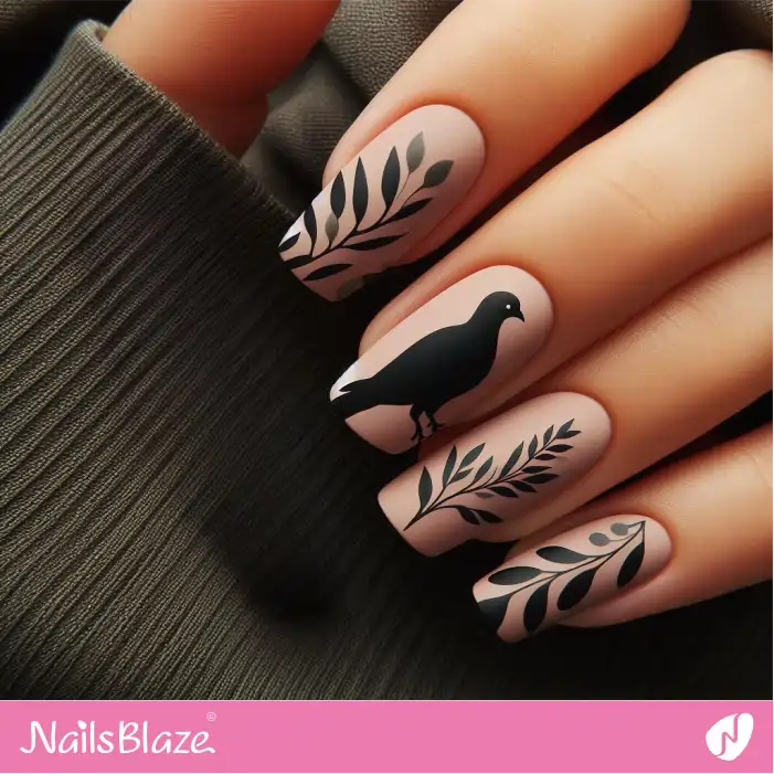 Peace Dove with Olive Branch Nails | Nature-inspired Nails - NB1632